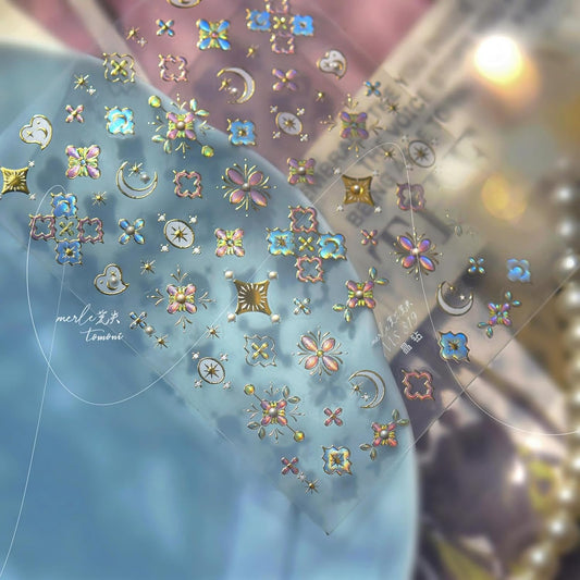 1 Sheet Star Nail Stickers 3D Self-Adhesive Silver Moon Nail Decals 5D Embossed Pink Star Nail Supplies Bohemia Nails Designs New Chinese Style Nails Manicure Accessories for Women