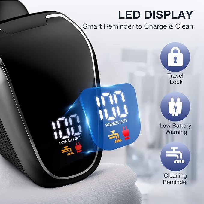 Head Shaver 7D, Wyklaus Head Shavers for Bald Men, Head Electric Razor with Nose Hair Trimmer, Waterproof Wet Dry Mens Grooming Kit, Anti-Pinch (Black)