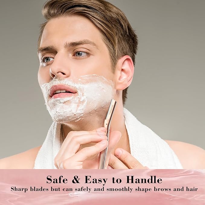 Dermaplaning Tool for Face, Eyebrow Razor for Women and Men, Eyebrow Trimmer and Facial Shaver Dermaplane Razor for Peach Fuzz Hair and Exfoliation, Includes 6 Blades (Rose Gold)