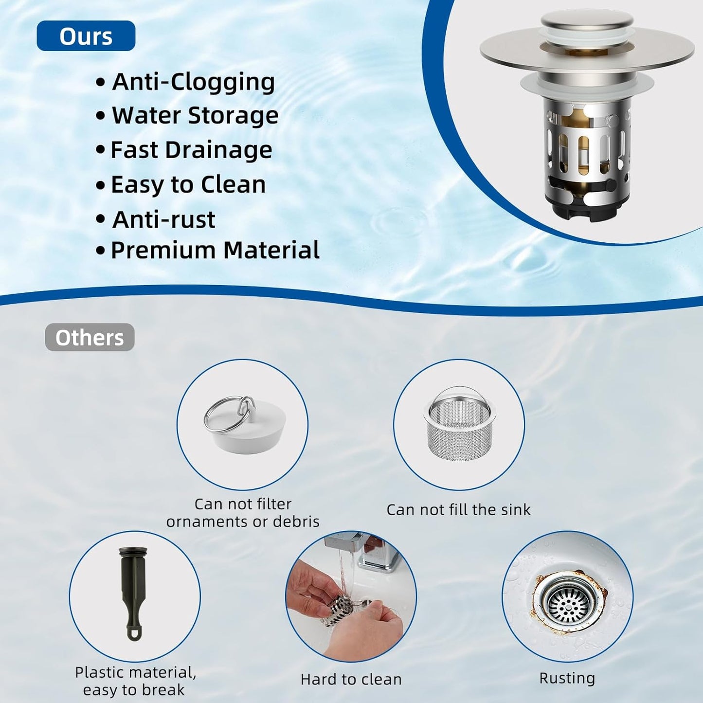 Hibbent 2 Pack Upgraded 3 in 1 Bathroom Sink Drain Strainer, Universal Pop Up Stopper with Removable Stainless Steel Filter Basket Hair Catcher, Sink Plug for 1.1''~2.36'' Basin, Brushed Nickel