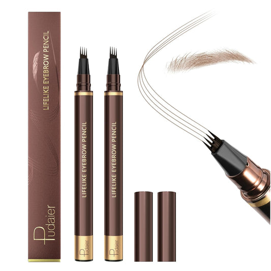 2 Pack Eyebrow Pen, Waterproof Microblading Eyebrow Pencil, 4 Tip Precise Eye Brow Makeup Pen for Women to Effortlessly Create Hair Like Natural Brows, Non Dry Out and Last All Day (Light Brown)