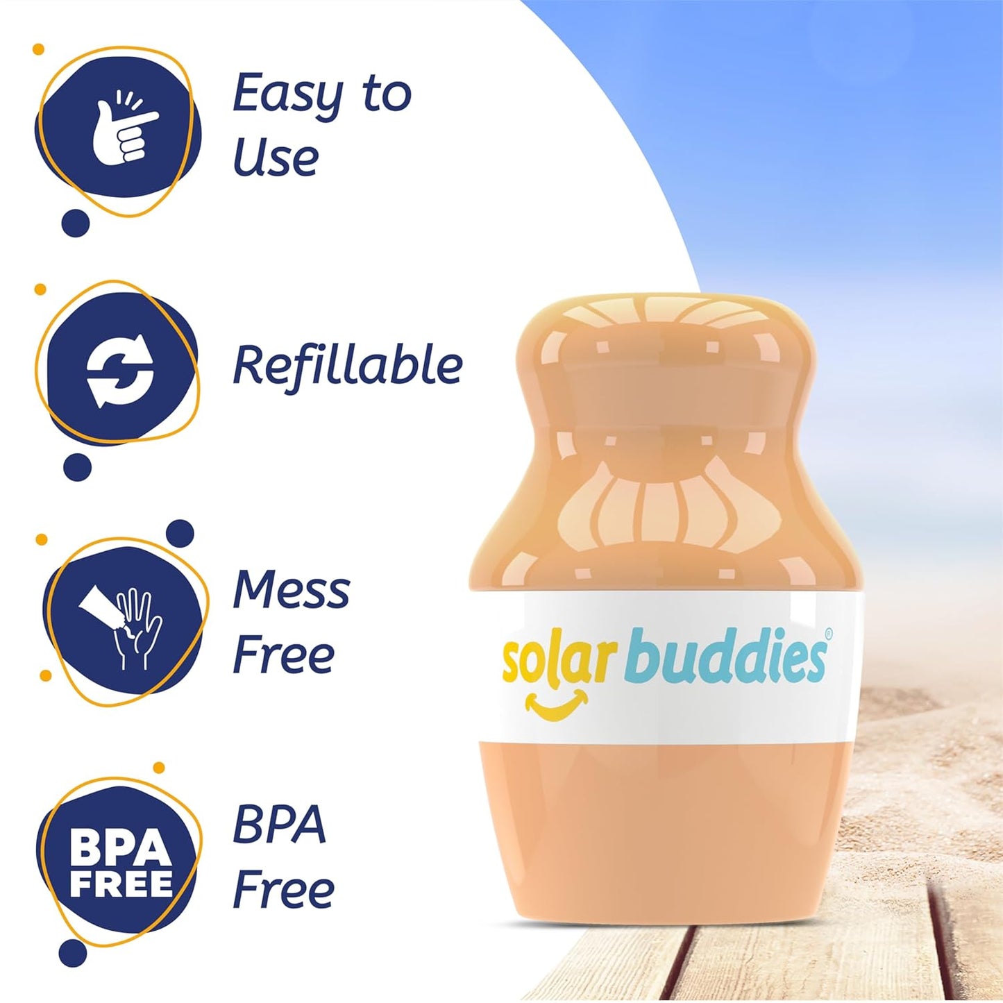Solar Buddies Sunscreen Applicator - Single Nude - Refillable Roll on Sponge Sunscreen, Suncream & Lotion Applicator For Kids, Adults & Families - Holds 3.4fl oz, Perfect Size for Travel