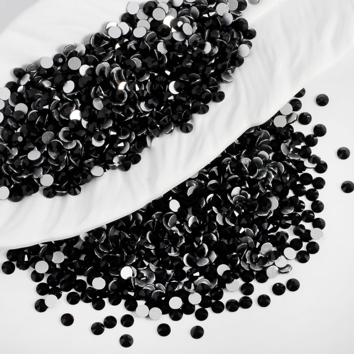 5000PCS SS6 Flatback Rhinestones | 12-Facet Diamond-Cut Glass Gems for Nail Art, Clothing, DIY Crafts |Glue-On Decoration Stones with Silver Backing(Jet Black)