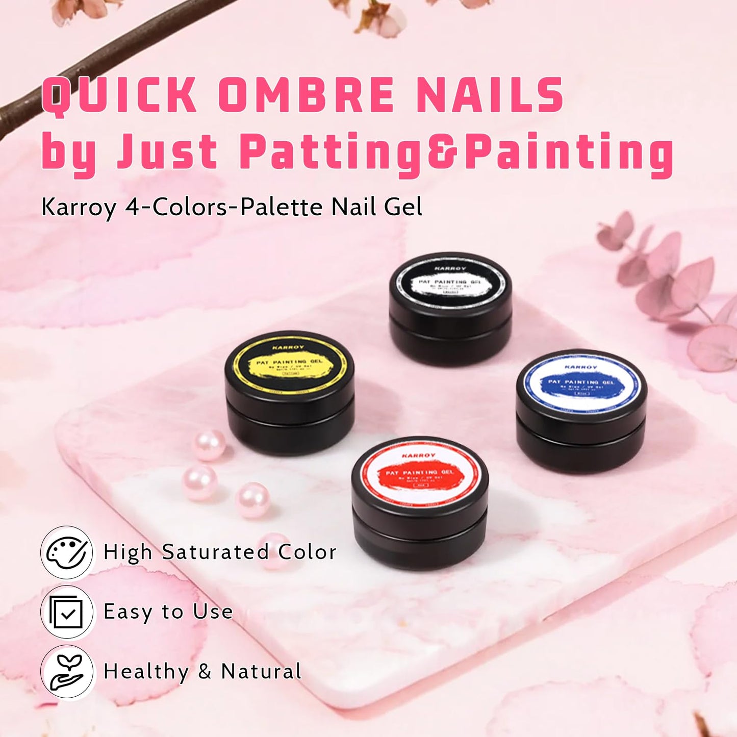 Sponge Patting Painting Nail Gel Set, 50PCS Sponges with Grabber for Ombre Gradient Nails, Blending Mixing Colors Blue Red Yellow, Aurora Nails Art Design (50Sponges & Grabber & 3PrimaryColors)