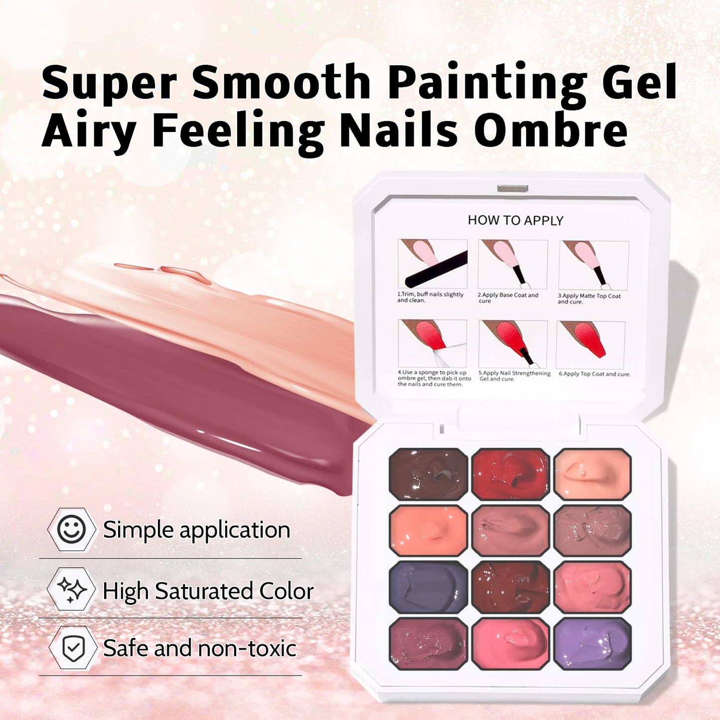 Sponge Pat Paint Nail Gel, Ombre Nails Gradient Gel Nail Blush Blooming Aura Nails Drawing Stripper Floral Painting DIY Nail Art, No Wipe, UV/LED Curing (12 Colors G)