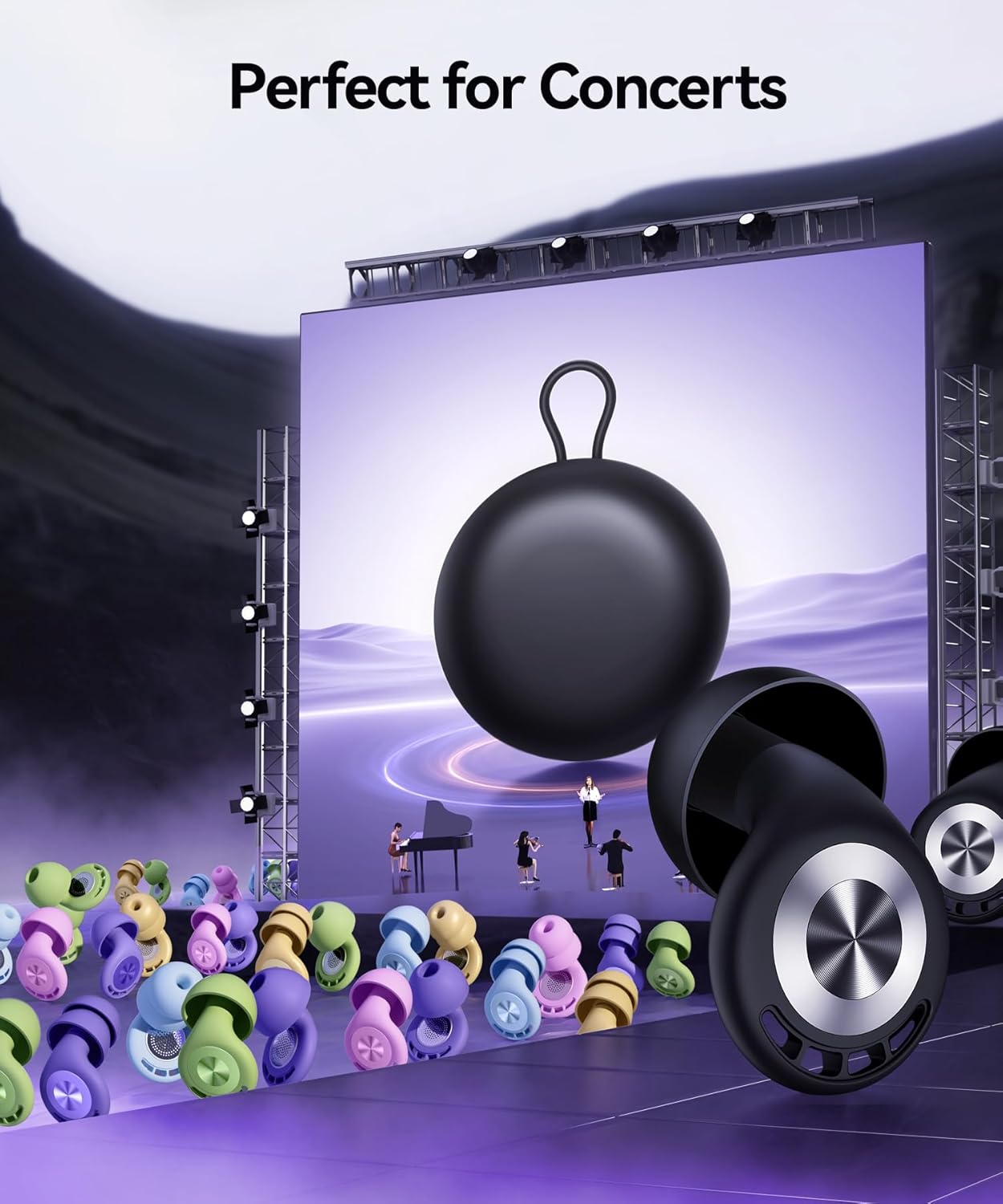 Ear Plugs for Sleeping Noise Cancelling 50dB Concert Earplugs for Noise Reduction Reusable Soft Silicone Ear Plugs for Snoring Shooting Motorcycle Airplanes Musicians with 7 Eartips Case Black