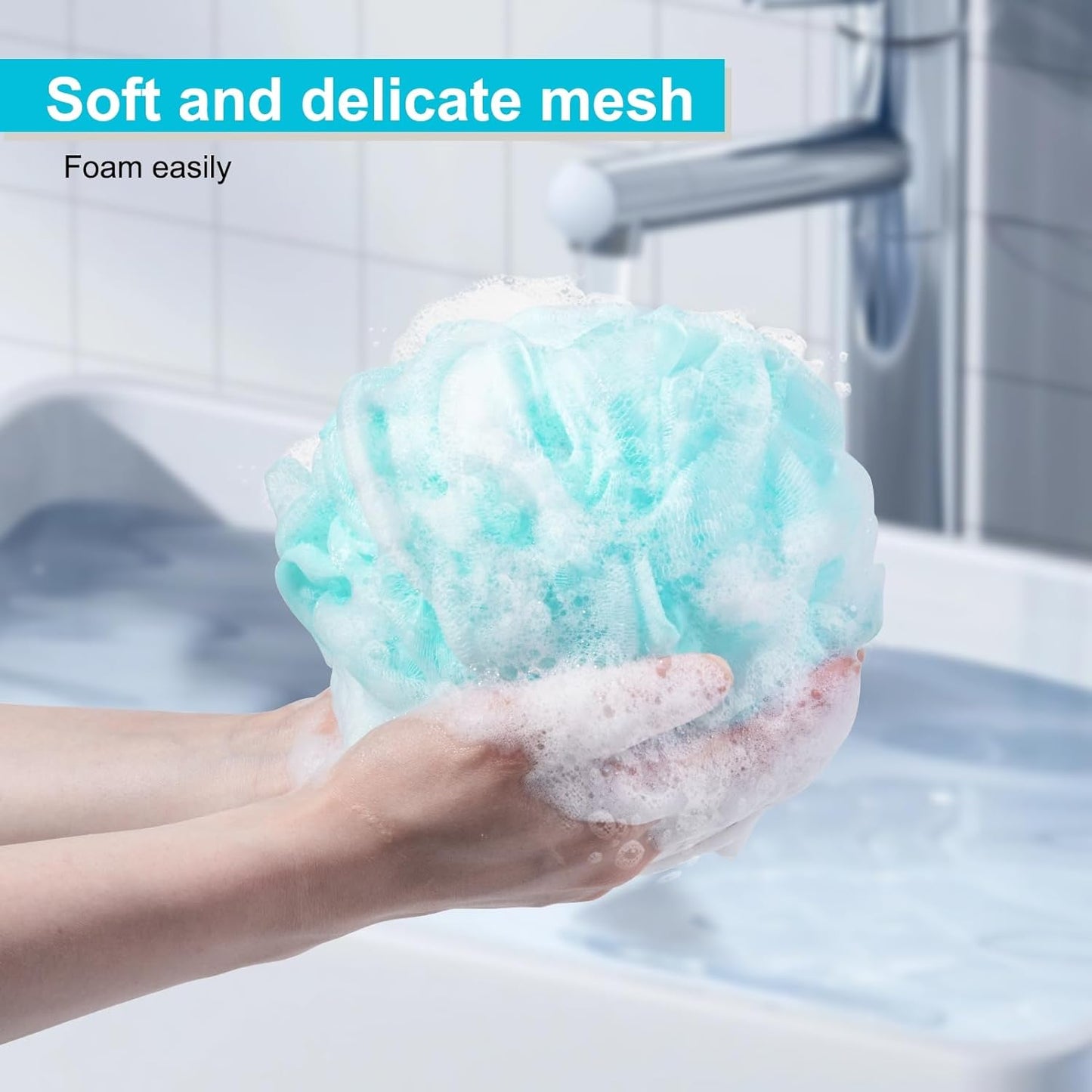 Loofah for Women 75g 4 Pack, Bath Sponge Soft Mesh Shower Puff Loofah Sponge, Exfoliating Body Scrubber, lufas for Women, Shower Accessories (Blue)