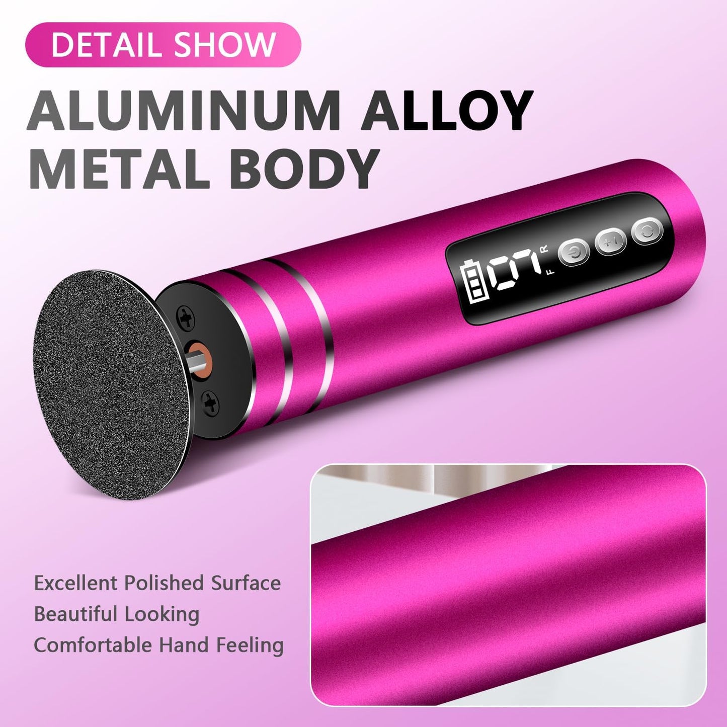 EAONE Portable Electric Foot File-Callus Remover for Feet, Professional 2 in 1 Foot/Nail Filer -Digital Display for Battery Level & 9 Speed Control-Rechargeable Pedicure Tool for Dead Skin (Silver)