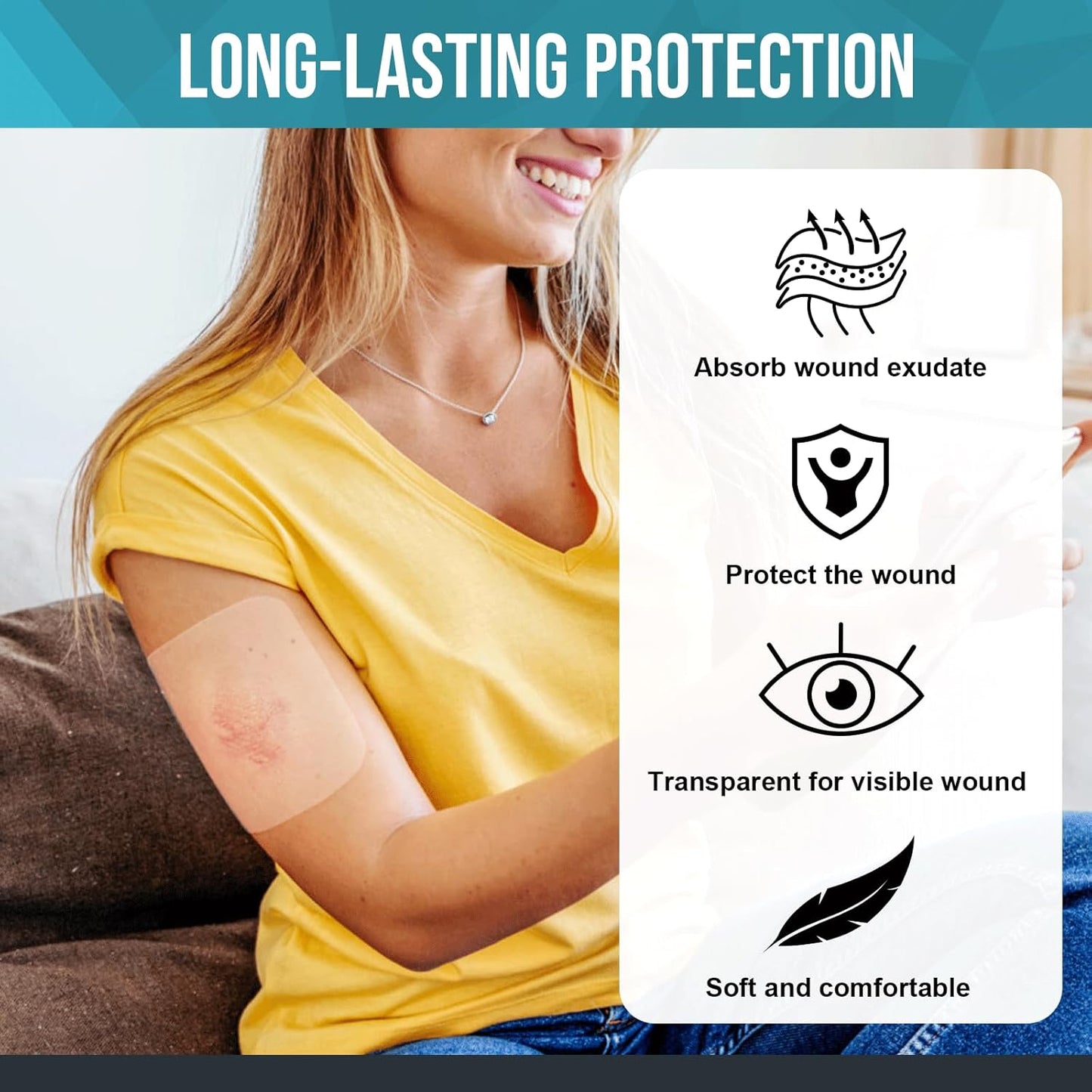 10 Pack Hydrocolloid Wound Dressing, 4" x 4" Ultra Thin Hydrocolloid Bandages with Self-Adhesive, Waterproof Hydrocolloid Patch for Bed Sore, Mild Burn, Blister, Acne Care