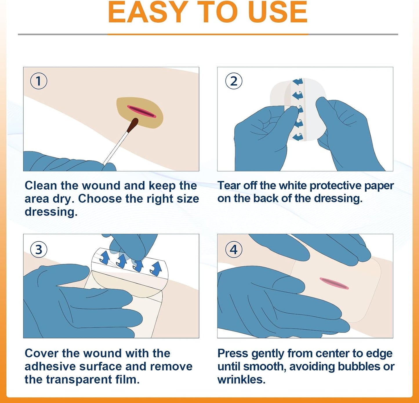 Carbou Hydrocolloid Wound Dressing 4"x4", 20 Individual Pack, Self-Adhesive Ultra Thin Hydrocolloid Bandages, Waterproof Absorbent Hydrocolloid Patch for Wound Care, Bedsore, Burn, Abrasion & Blister