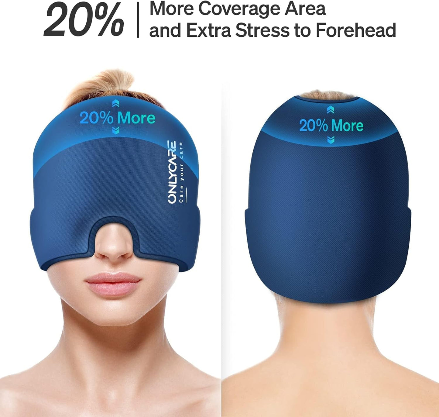 ONLYCARE Migraine Relief Cap,Soothing Migraine Mask,Upgraded Odorless Gel Ice Head Wrap, Hot and Cold Therapy, FSA or HSA Eligible Headache Ice Pack for Tension and Stress (Blue)