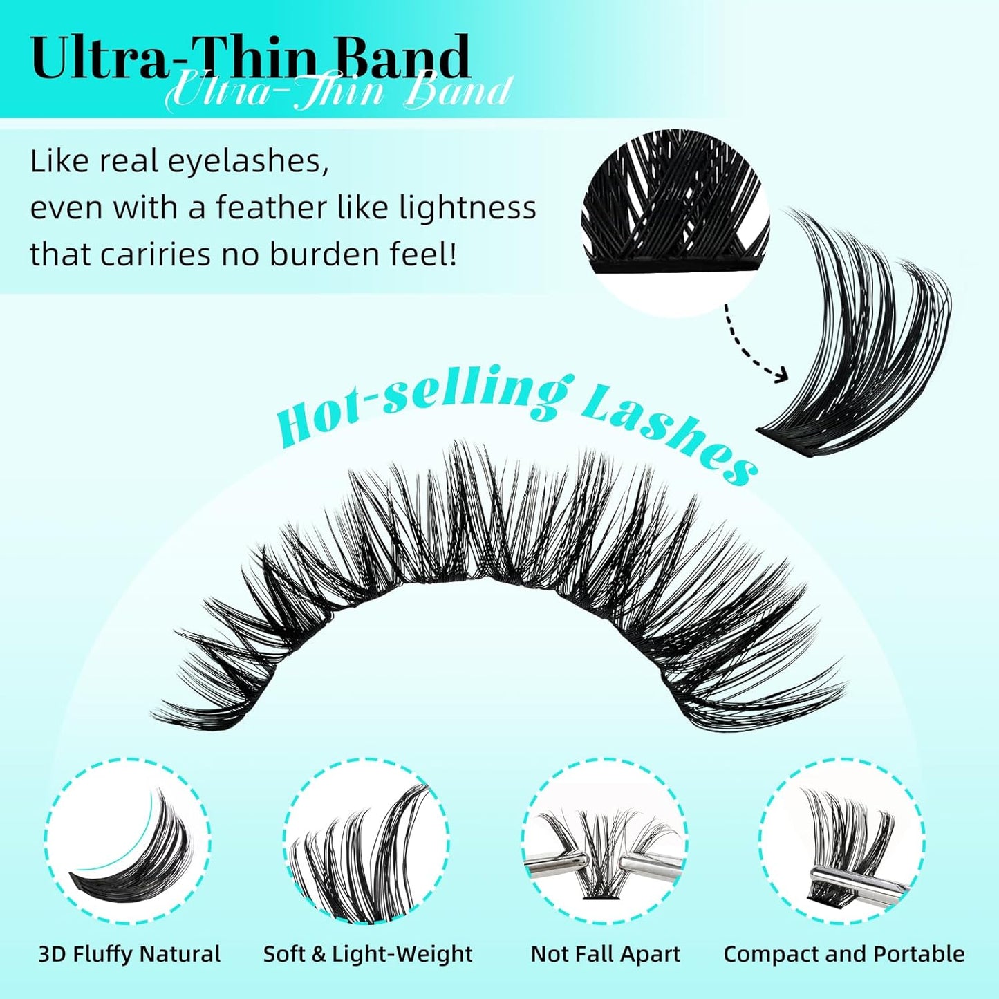 Lash Clusters 240pcs Eyelashes Cluster Individual Wispy Lashes Thin Band for D Curl Lash Extension Eyelashes for Beginners at Home,False Eyelashes Soft Eyelash Clusters(80D,D-Mix9-16mm)