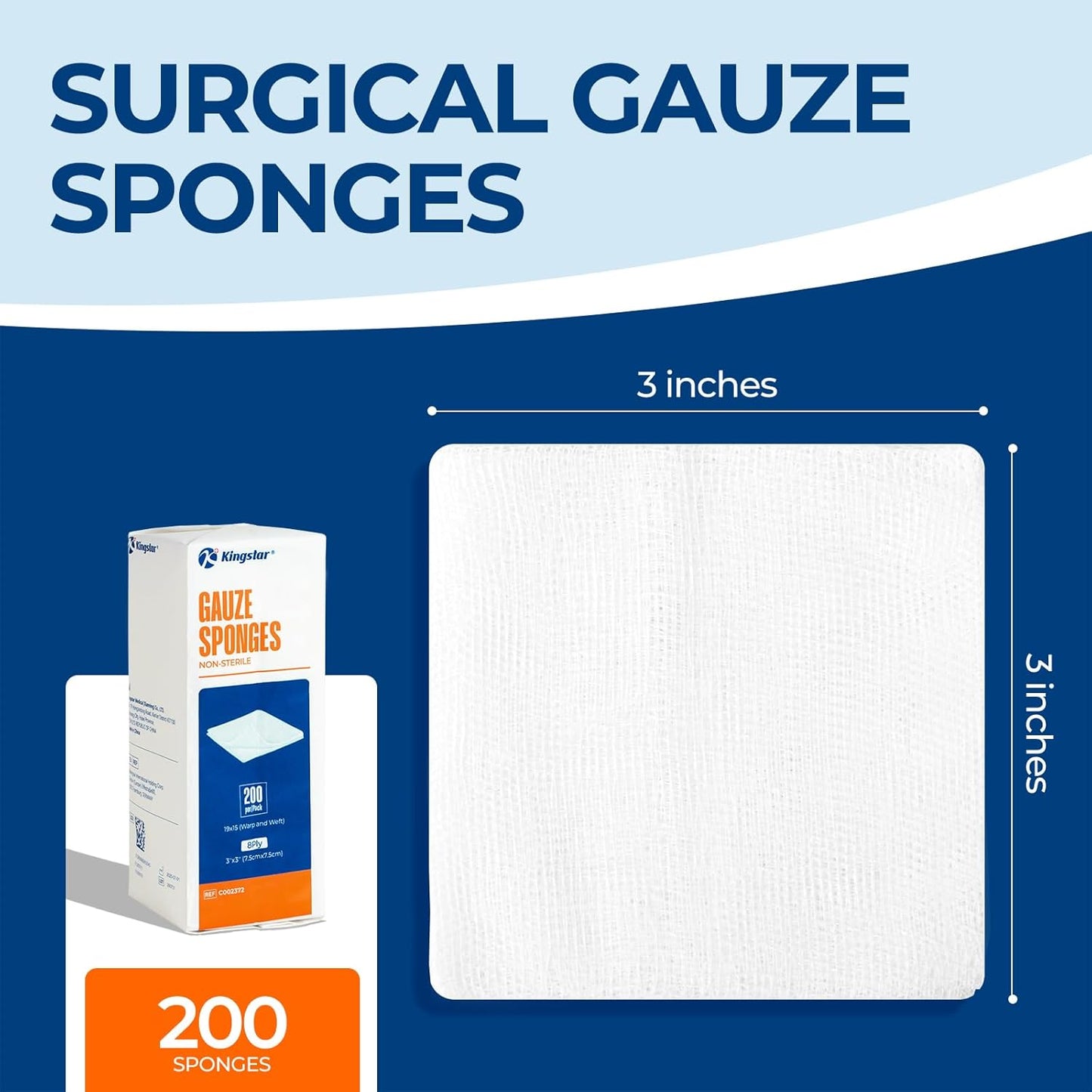 200 Pack 3x3 Inch Gauze Sponges 8-Ply, 100% Cotton Soft Woven Gauze Pads for Wound Care, Highly Absorbent Bulk Hospital-Grade First Aid & Surgical Dressing