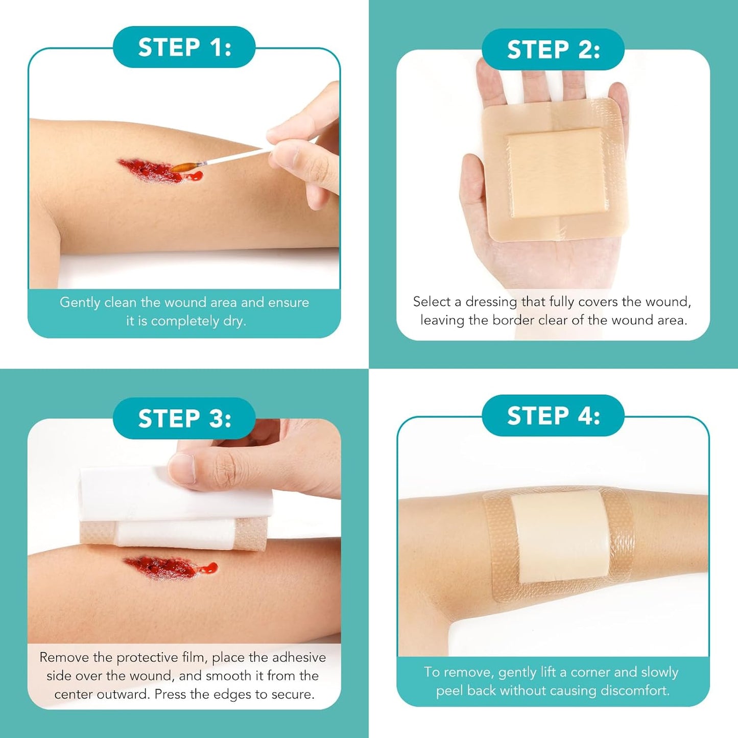 Silicone Foam Dressing Ag Sterile Wound Bandage with Waterproof Gentle Silicone Adhesive Border (10 Packs), 4"x 4" Breathable Ultra Absorbent Pads (4x4 Inch (Pack of 10))