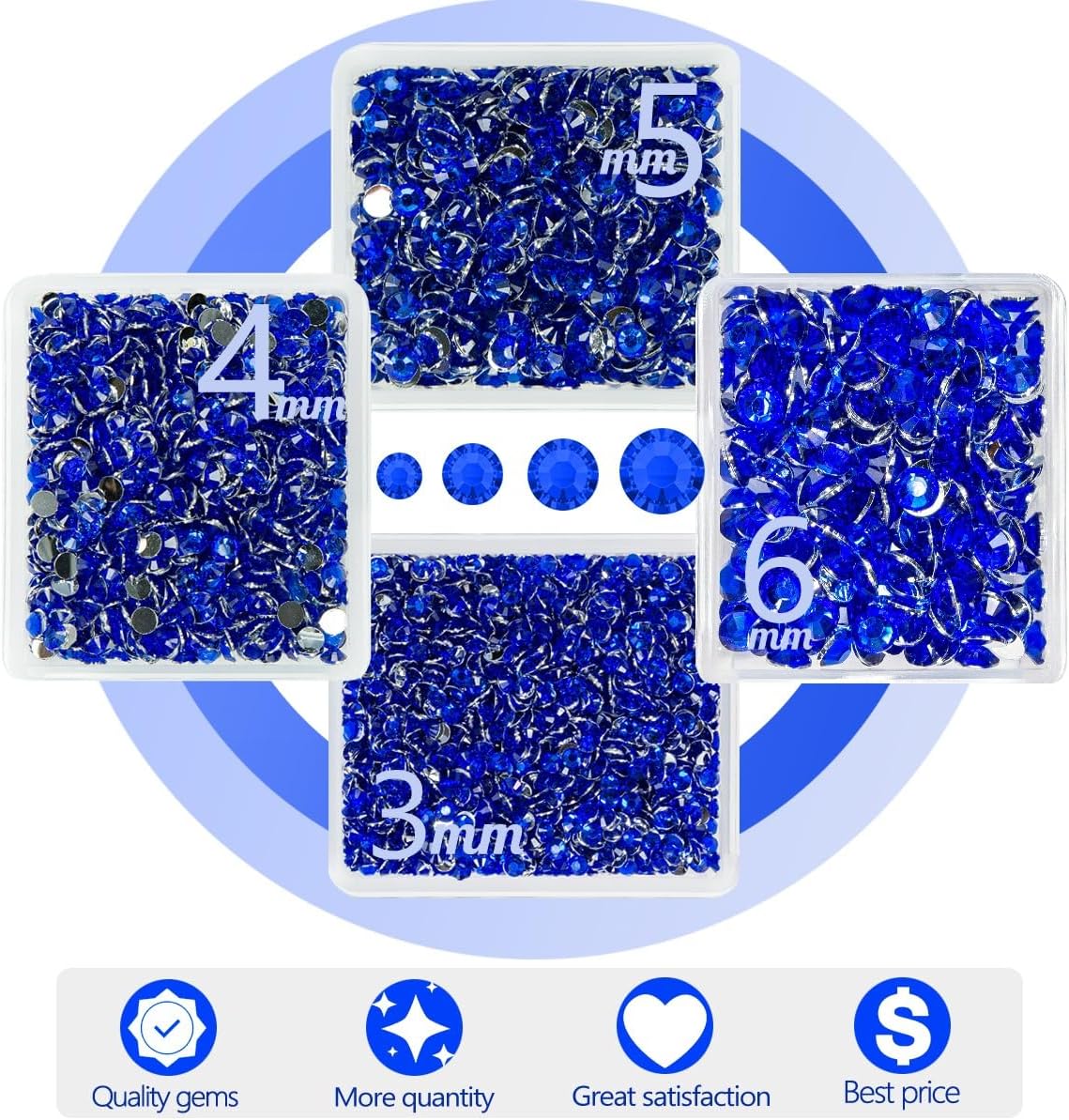 Royal Blue Crystal Resin Rhinestones w B7000 Jewelry Glue for Bedazzling Crafting Sapphire Flatback Stones 3mm 4mm 5mm 6mm Diamonds Crystals Gems Charms for Nails Face Makeup Tumblers Crafts