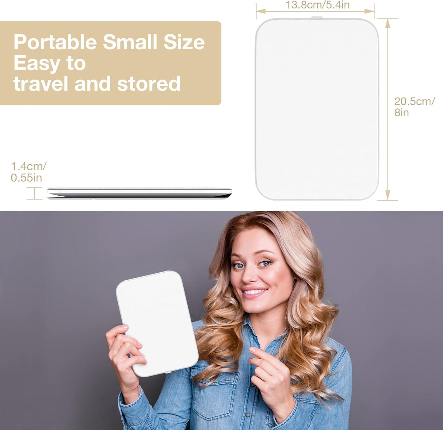 Kintion Travel Makeup Mirror, Portable LED Lighted Makeup Mirror, 360° Rotation Touch Screen Vanity Mirror, 60 LEDs, 3-Color Dimmable Lighting, Rechargeable Tabletop Folding Cosmetic Mirror, White