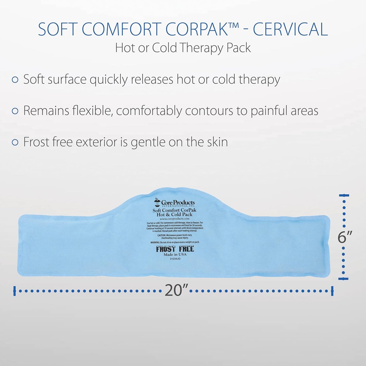 Core Products Soft Comfort CorPak – Reusable Hot & Cold Therapy Pack, Ice Pack for Injuries, No-Frost Compress for Muscle, Back & Joint Pain Relief – 6" x 20", Made in USA