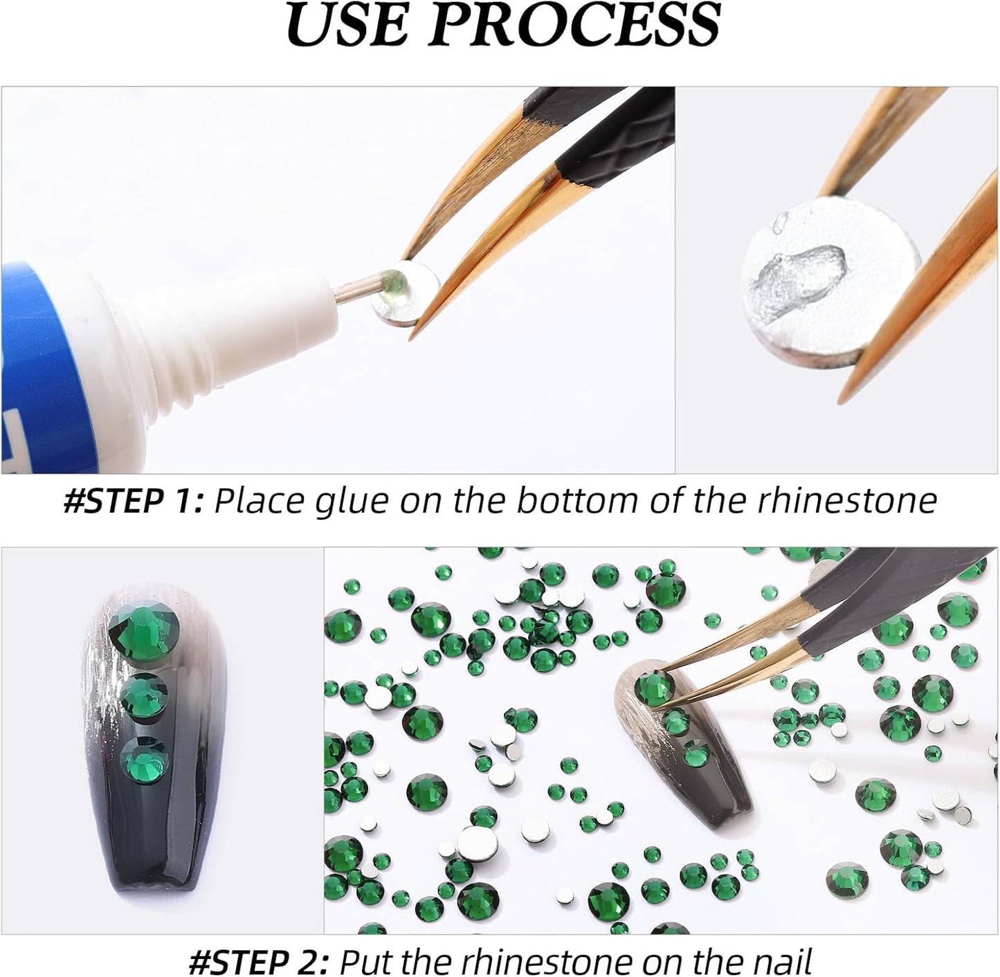 Malachite Green Flatback Rhinestones, Glass Rhinestones for Nail Art and Craft, Glue Fix, Loose Crystal Gemstones(Green, SS12, 1440pcs, 2.9-3.0mm)