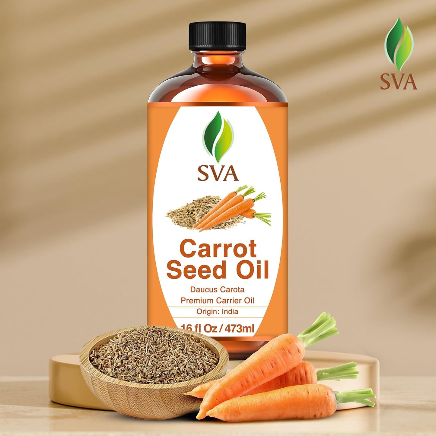 SVA Carrot Seed Oil - 16 Fl Oz – 100% Natural Cold Pressed Carrot Oil - for Face, Skin Care, Hair Care, Scalp Massage & Body Massage – Carrier Oil