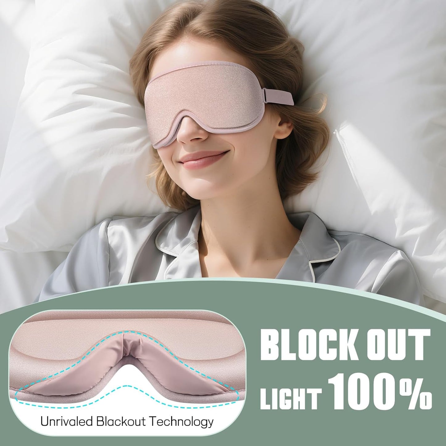 Sleep Mask for Side Sleeper Men Women | Zero Eye Pressure 3D, Light Blocking Design, Soft Breathable Eye Shade Cover for Travel, Pink