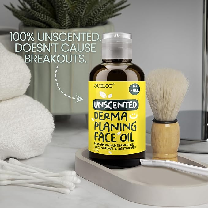 Dermaplaning Oil for Women - Face Shaving Oil for Oily Skin - Non Comedogenic, Fragrance Free, Organic, Natural and Lightweight - Use with Dermaplaning Tool for Face, 2oz by Ouiloe