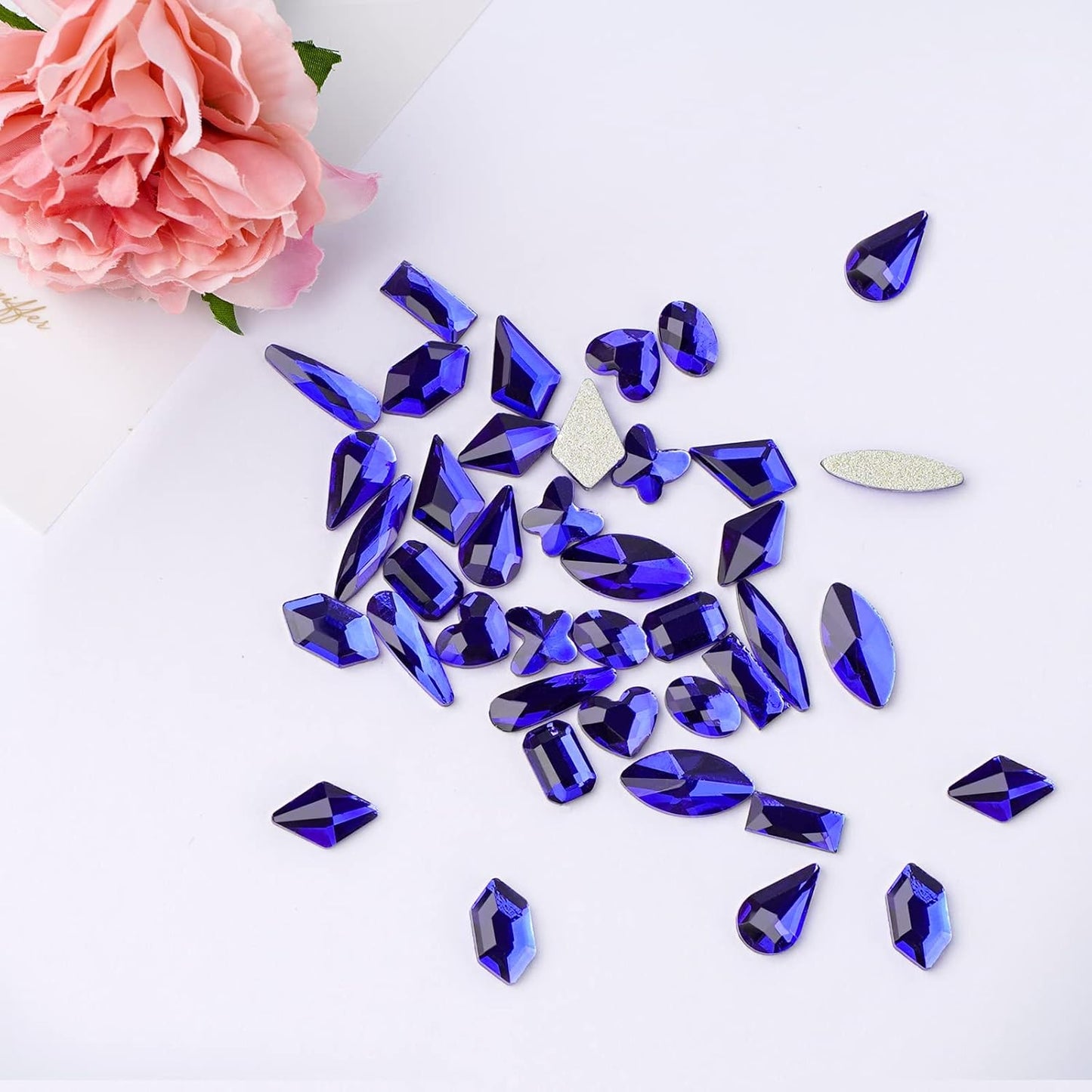 Canvalite 2900Pcs Blue Rhinestones for Nails, 18 Styles Multi Shape Nail Charms and Gems Shiny Glass Crystal Flatback Nail Rhinestones Set for Nail Art with Rhinestone Picker and Tweezers
