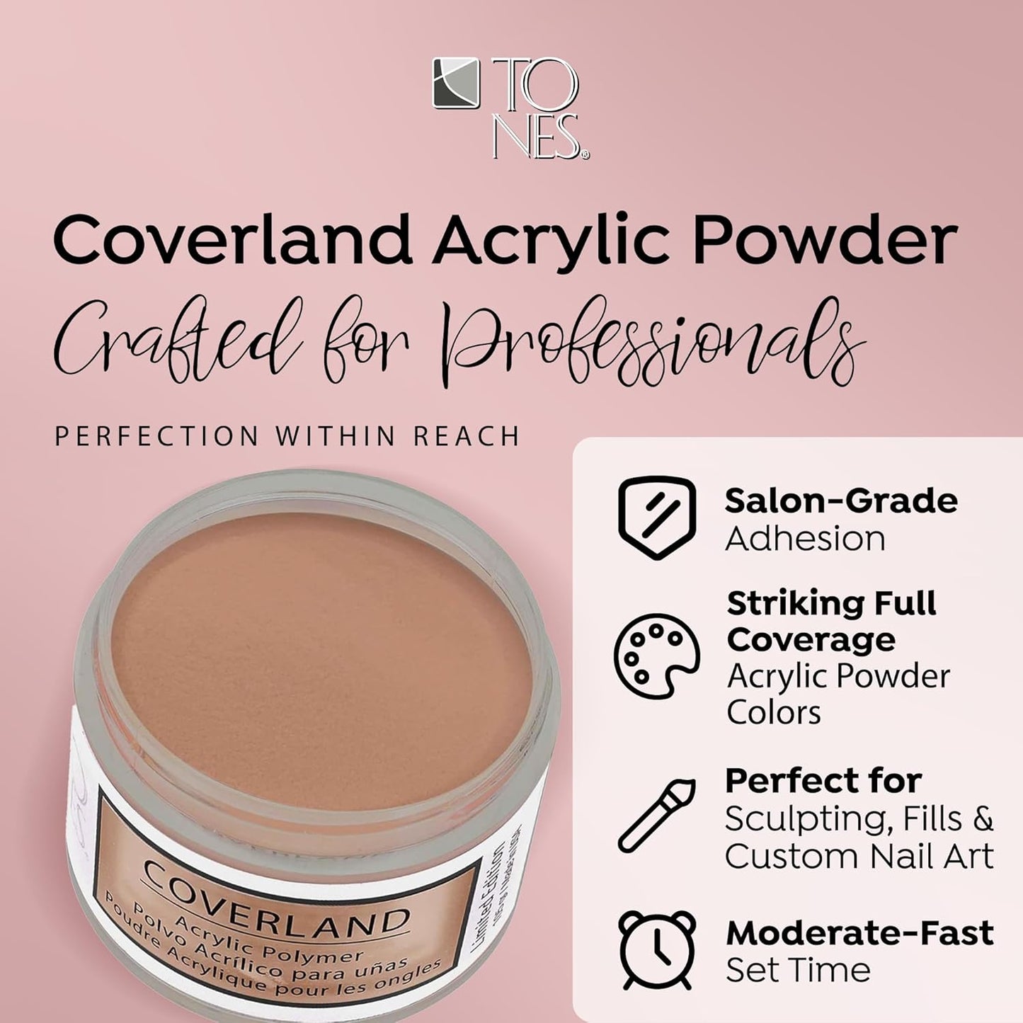 Tones Coverland Acrylic Nail Powder - Limited Edition Acrylic Powder for Nail Design, Sculpting, and Masking Nail Bed Imperfections - Professional Acrylic Nail Supplies - (1.5 Oz) (Mocha Mousse)