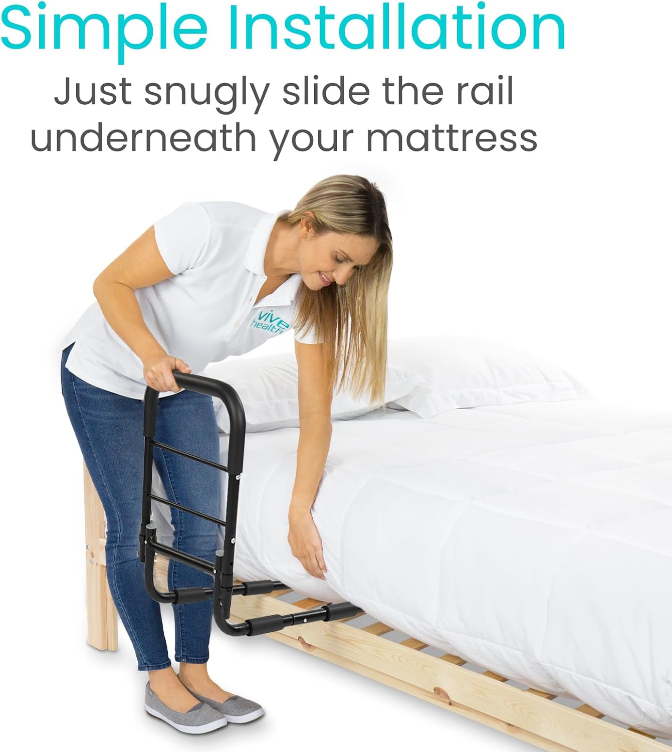 Vive Bed Assist Rail for Elderly Adults Safety - Height Adjustable Bed Cane with Handrails for Bedroom - Compact Bedside Hand Railing for Home & Hospital - Fits Queen, King, Twin, Full Mattress