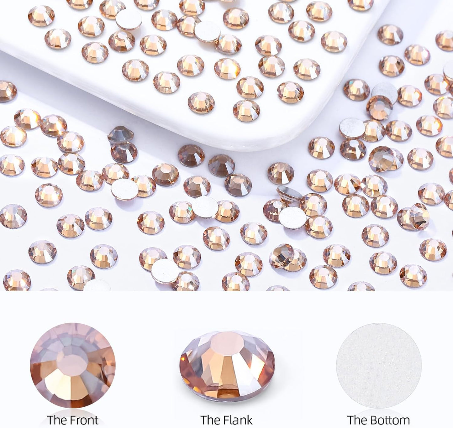 Gold Shadow Flatback Rhinestones, Glass Rhinestones for Nail Art and Craft, Glue Fix, Loose Crystal Gemstones(Gold Shadow, SS16, 1440pcs, 3.8-4.0mm)