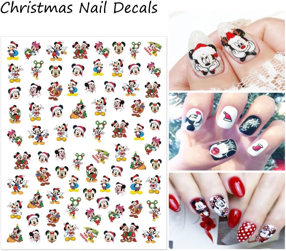 Cartoon Nail Art Stickers Decals Cute Christmas Nail Decals Design 3D Self-Adhesive Nail Art Supplies Christmas Designer Nail Stickers for Women Girls DIY Manicure Tips Xmas Acrylic Nails Decoration