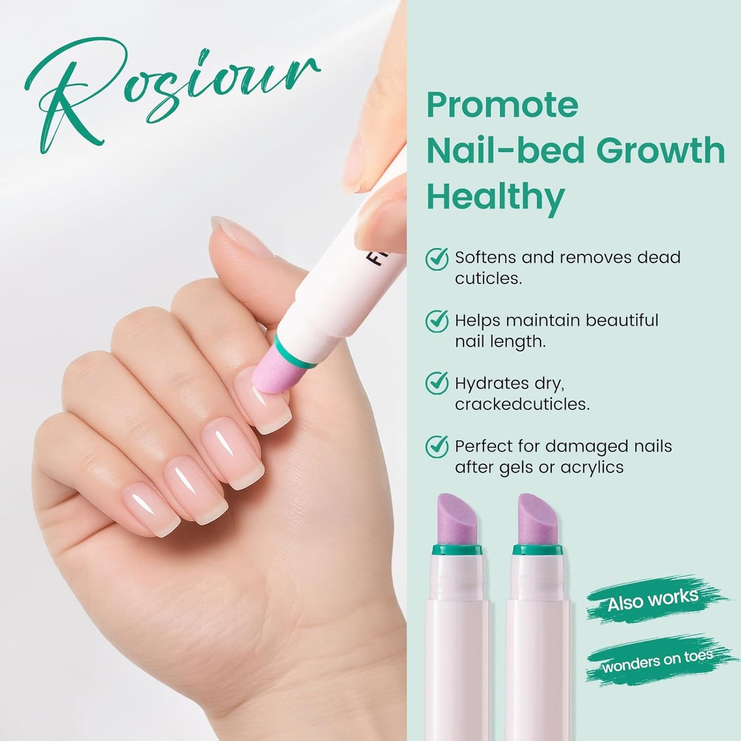 Ceramic Cuticle Oil Pusher Pen: 3-in-1 Nail Cuticle Buffer Pens for Hangnails, Dry & Damaged Nails, Moisturize Strengthen Brighten Nails Care