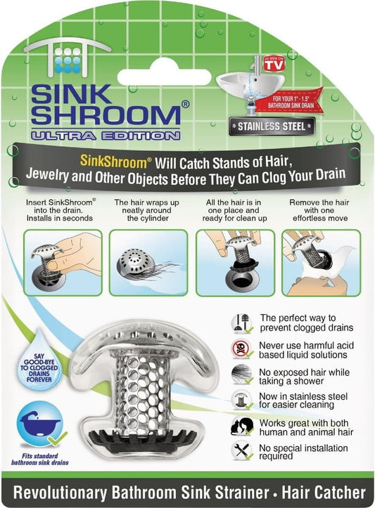 SinkShroom Ultra Revolutionary Bathroom Sink Drain Protector, Stainless Steel