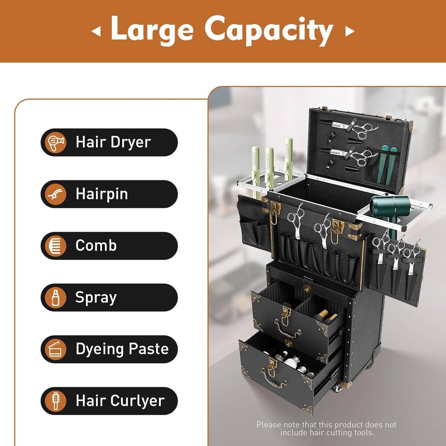 44.09lbs Lockable Makeup Train Case,Rolling Hairdressing Trolley,Beauty Salon Cosmetic Luggage with Universal Wheels for Hair Stylist,Make-up Artists (Black 2)