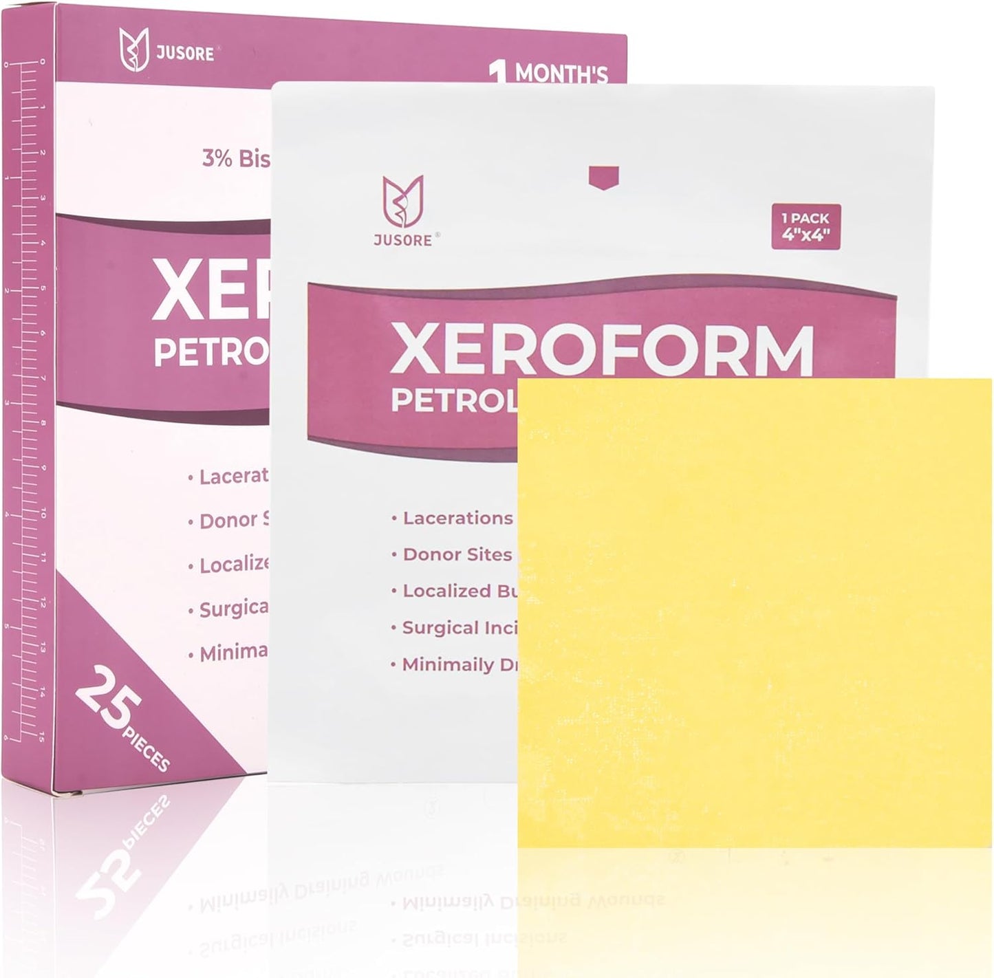 Xeroform Petrolatum Dressing 4"x4" - 25 PCS Non Stick Gauze Pads, Medical Soft Fine Mesh Gauze Patch for Wound Care, Burns, Lacerations, Skin Grafts & Surgical Incisions, 25 Individual Pack
