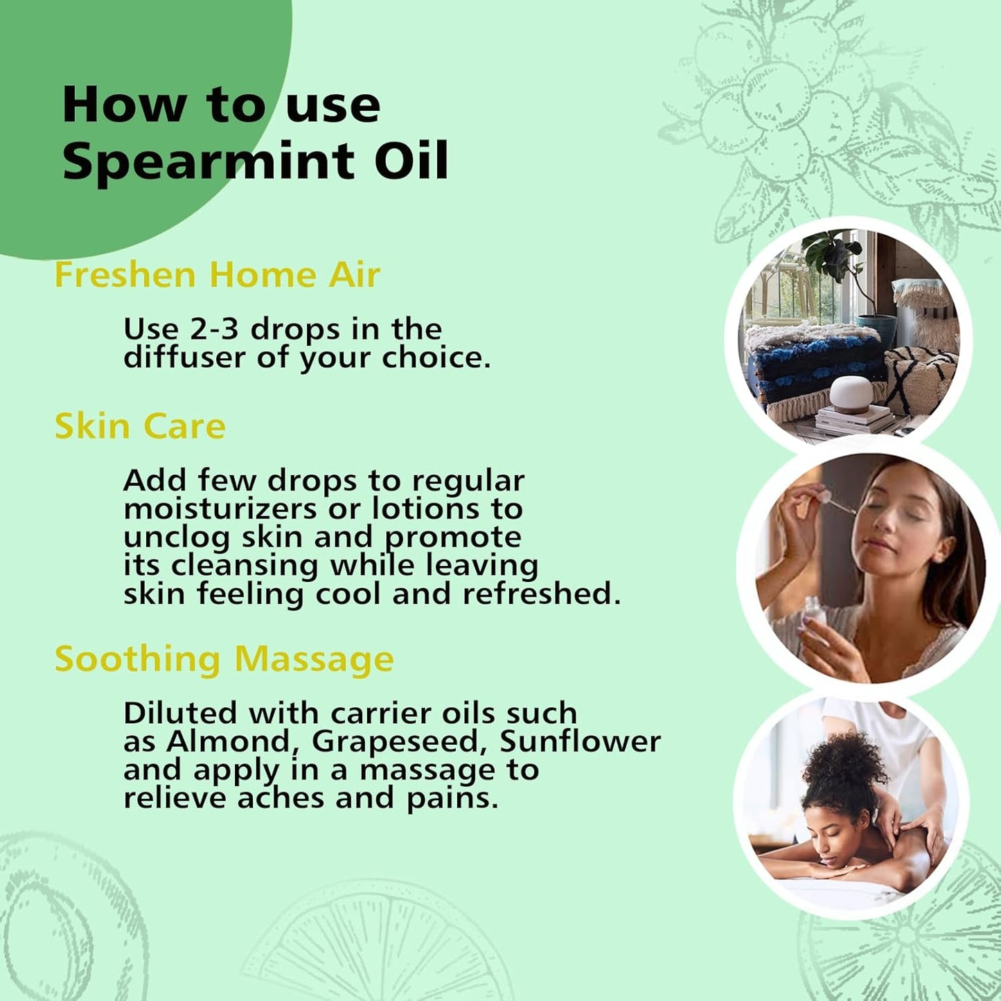 Spearmint Essential Oil 1 Oz, 100% Pure Natural Spearmint Oil, Refreshing Aromatherapy Essential Oils for Diffuser, Face, Skin, Hair Care