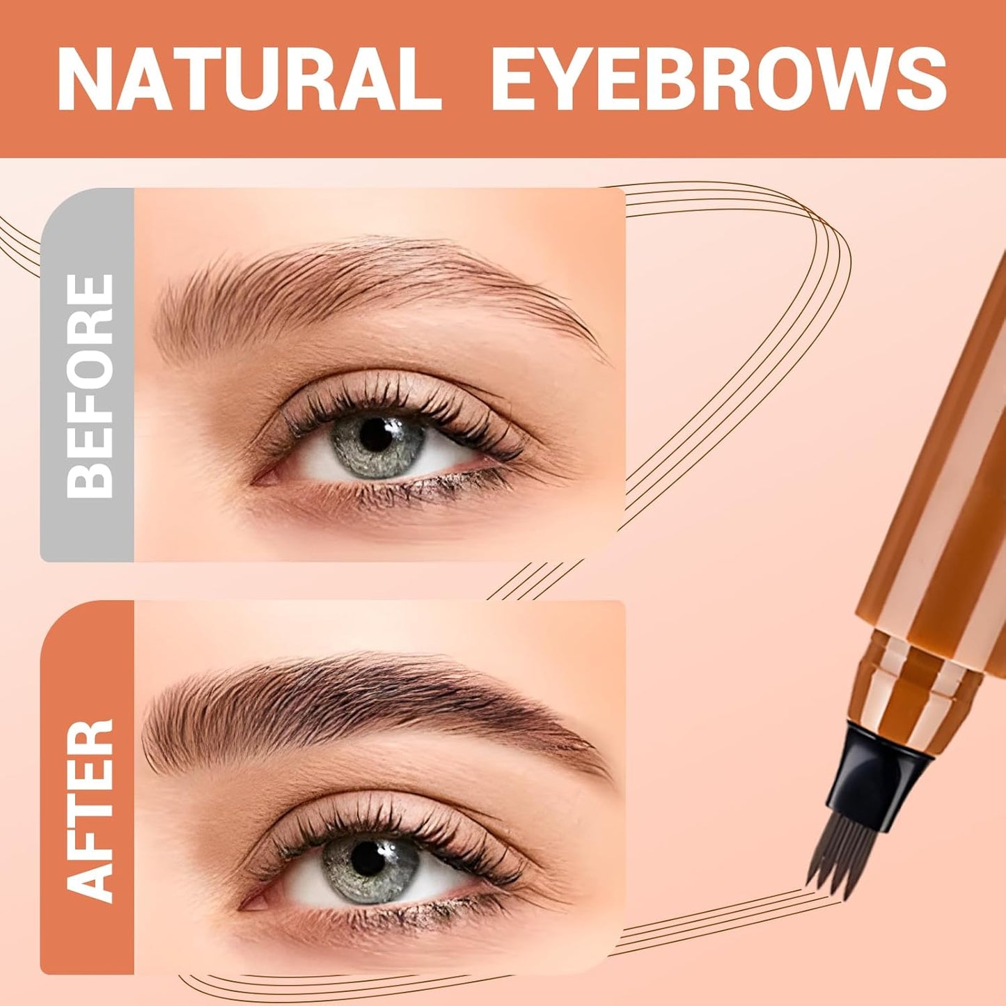 2025 New Magic Eyebrow Pencil, 4 Tipped Precise Brow Pen 3D Waterproof Microblading Contouring Pen Fine Stroke Microblading Eyebrow Pencil Creates Natural (5 Pcs)