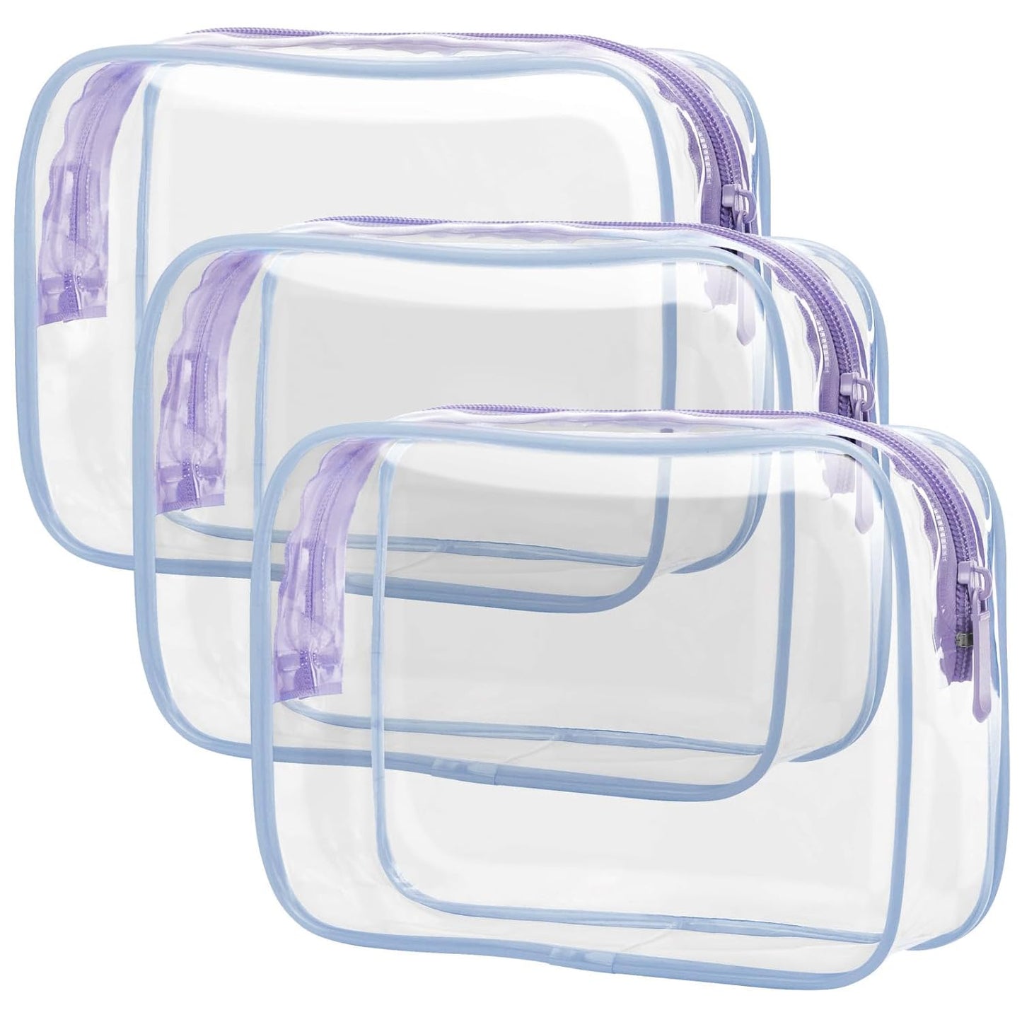 PACKISM Clear Toiletry Bag - 3 Pack Quart Size TSA Approved Toiletry Bag, Travel Makeup Cosmetic Bag for Women Men, Carry on Airport Airline Compliant Bag, Purple