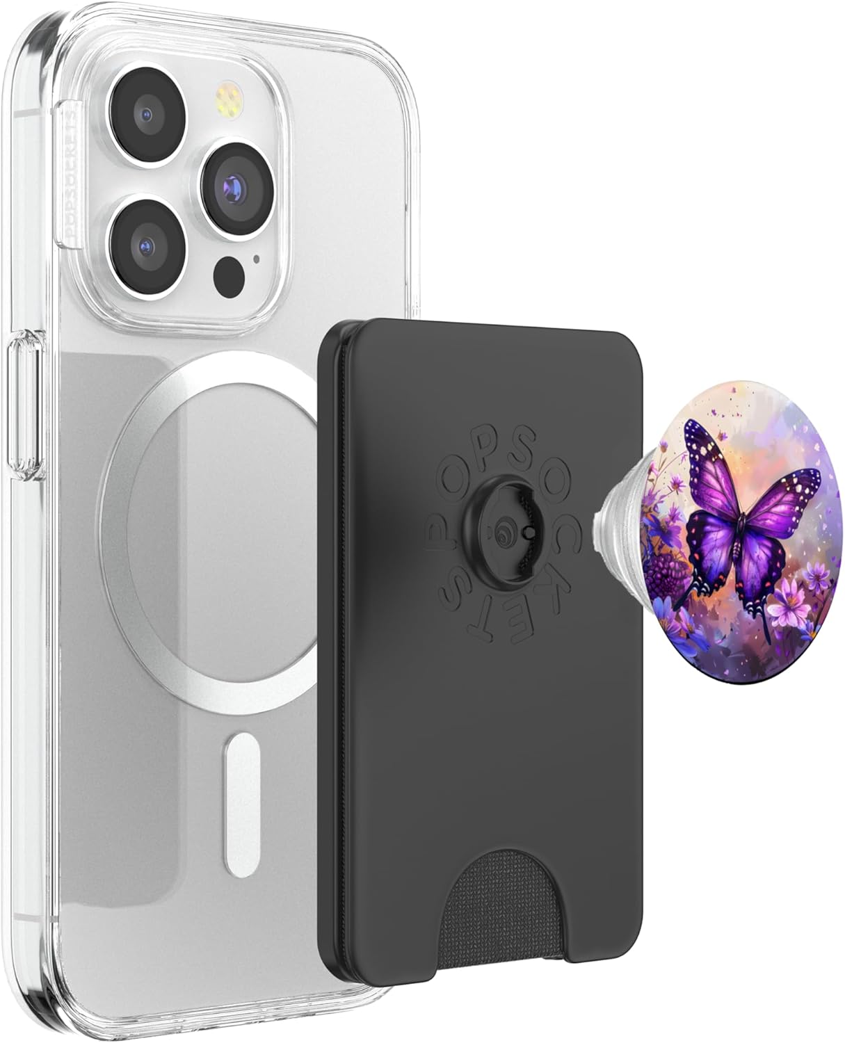 Dreamy Purple Butterflies PopSockets PopWallet for MagSafe