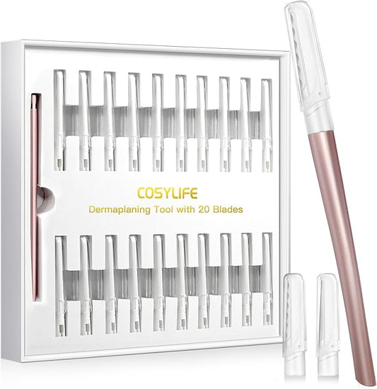 Dermaplaning Tool for Face Exfoliation, with 20 Replaceable Blades, Facial Shaver/Eyebrow Razor, Peach Fuzz Removal Eyebrow Shaper for Women, Easy to Use Dermaplaner Help Exfoliate and Smooth Skin