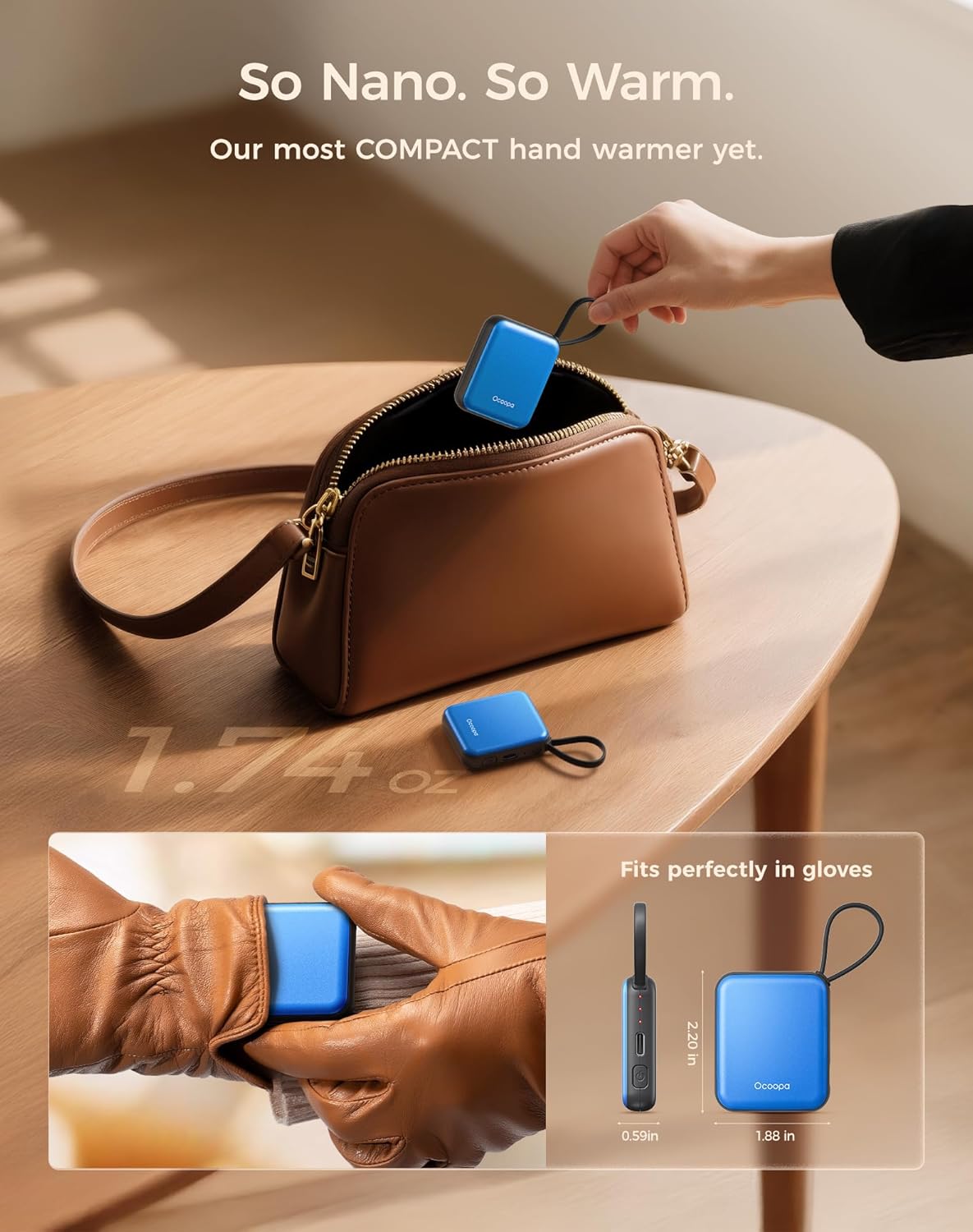 OCOOPA Hand Warmers Rechargeable, Smart Temp Control 7H*2 Long Safe Heat, Ultra Slim, Pocket-Size Design That Fits Gloves, Gifts for Women, Outdoor, Office, Commute (UT5 Nano)