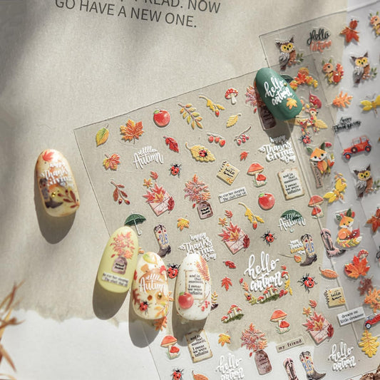 Thanksgiving Day Nail Stickers for Nail Art Fall Nail Sticker 5D Self-Adhesive Shiny Autumn Leaves Shoes Mushroom Nails Decals Holiday Maple Leaves Manicure Nails Decorations for Salon Nails 1 Sheet