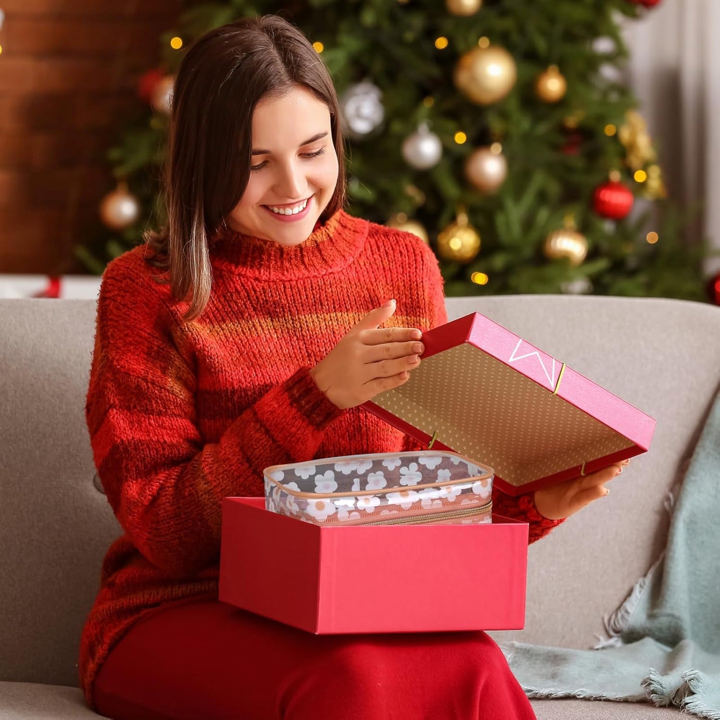 PACKISM TSA Approved Toiletry Bag - Rose Pink Flower Print Clear Makeup Bag, Suitable for Gifts, with Supporting Frame, Perfect for Travel Essentials, Thick No Smell