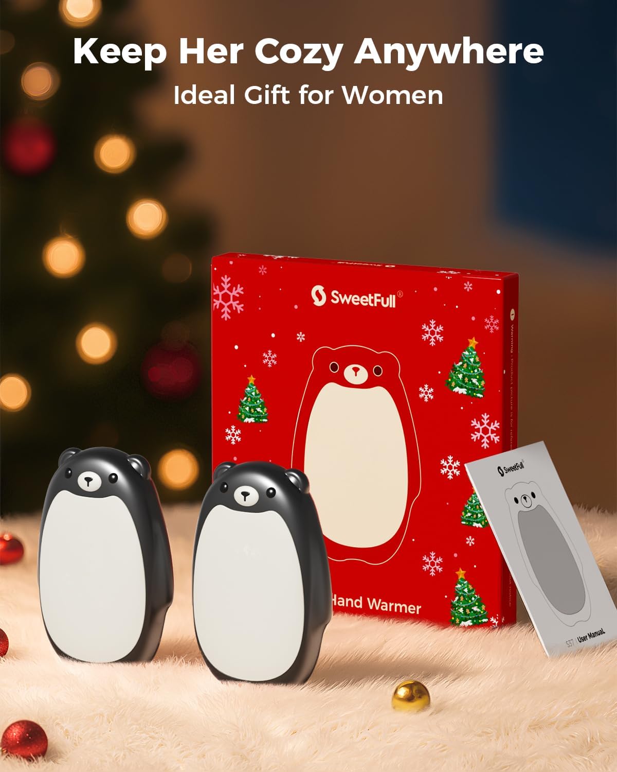 SWEETFULL Hand Warmers Rechargeable – Cute Bear, 2 Pack Magnetic Hot Hands, Reusable Electric Pocket Heater, Great Gift for Daughter, Kids, Wife, or Bestie, Portable for Outdoor & Camping