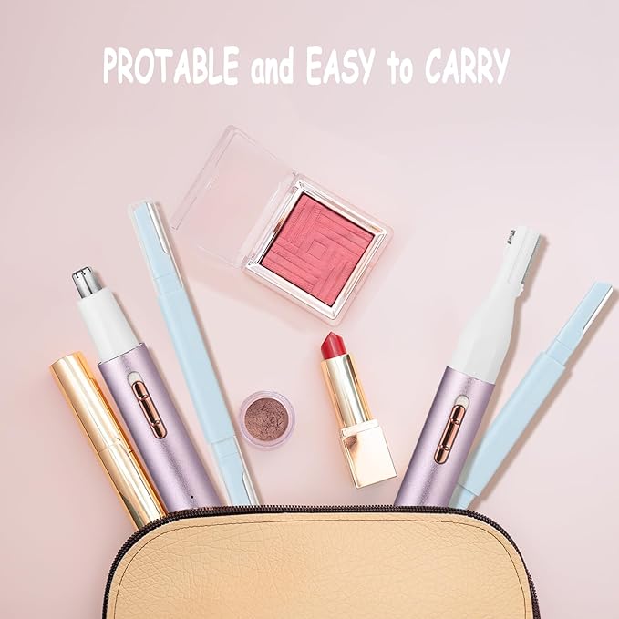 Nose & Eyebrow Trimmer for Women and Men,2025 Rechargeable Ear Razor & Face Shaver,Lady's Painless Portable Facial Hair Removal with Comb, Dermaplane Tool for face,Lips,Body,Leg (Purple)