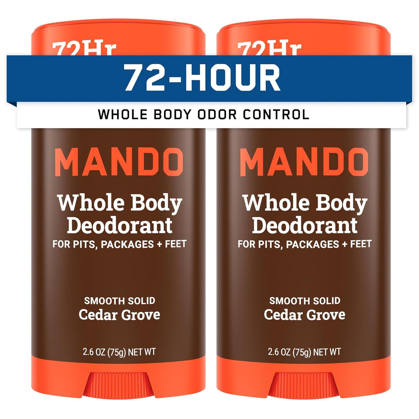 Mando Whole Body Deodorant For Men - Smooth Solid Stick - 72 Hour Odor Control - Aluminum Free, Baking Soda Free, Skin Safe - 2.6 Ounce (Pack of 2) - Cedar Grove