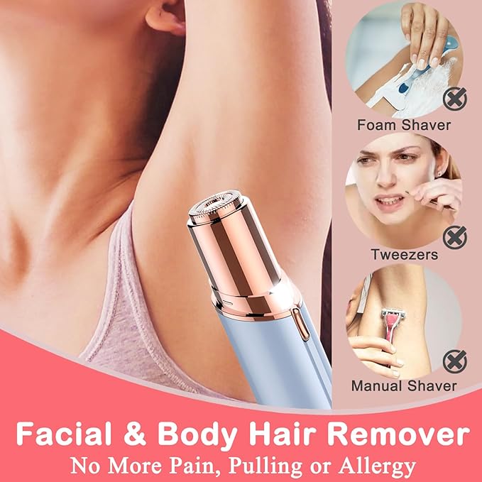Facial Hair Removal for Women, Mini Hair Remover, Electric Razor Shaver Portable Bikini Epilator for Lips, Chin, Armpit, Peach Fuzz, Fingers, Neck, Cheek and USB Rechargeable (Blue)
