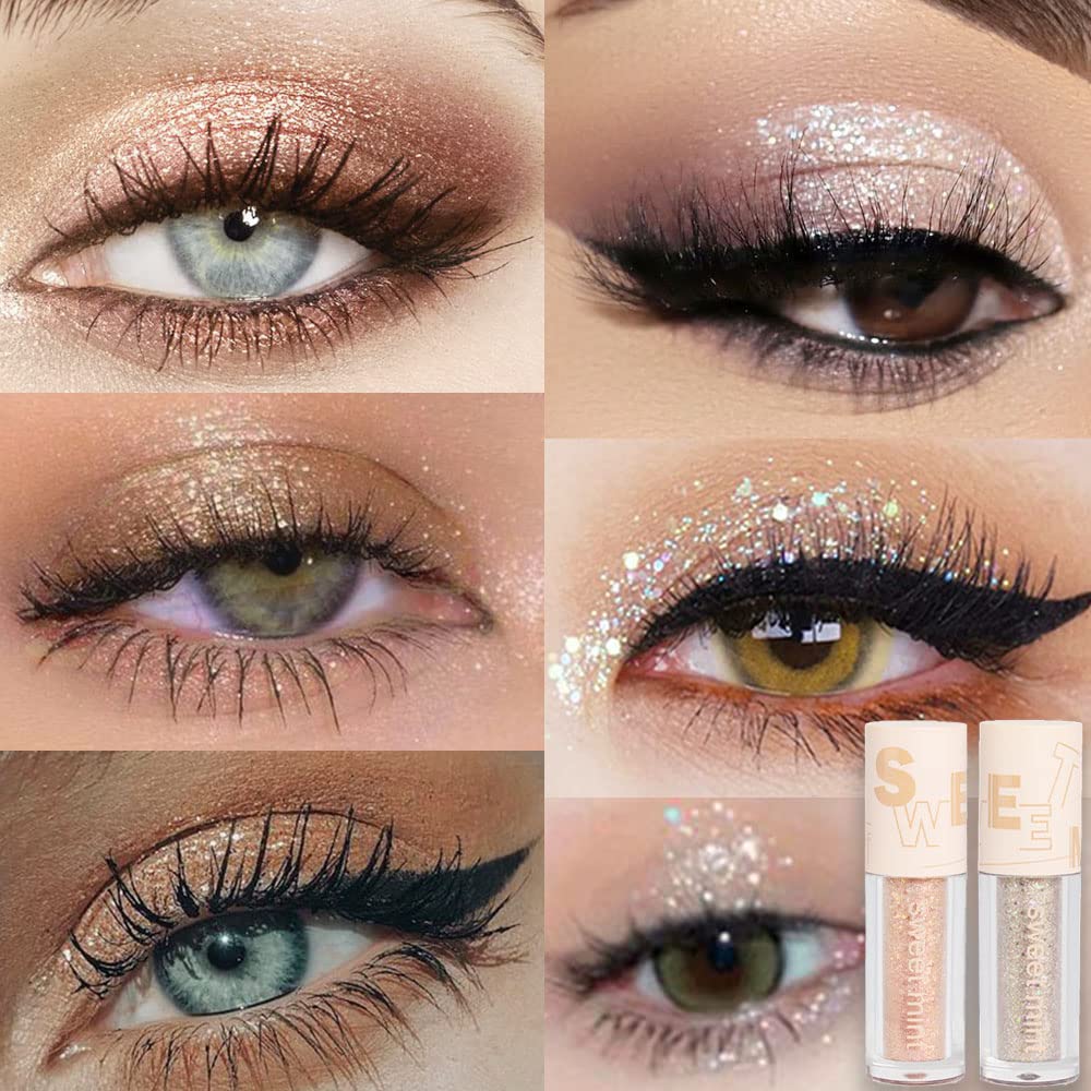 Liquid Sparkling Glitter Eye Shadow Sticks – Crystal Silver Golden Eyeshadow, Eyeliner, Eyelid Shimmer Highlight Makeup, sombra de para ojos,Waterproof Quick-Drying