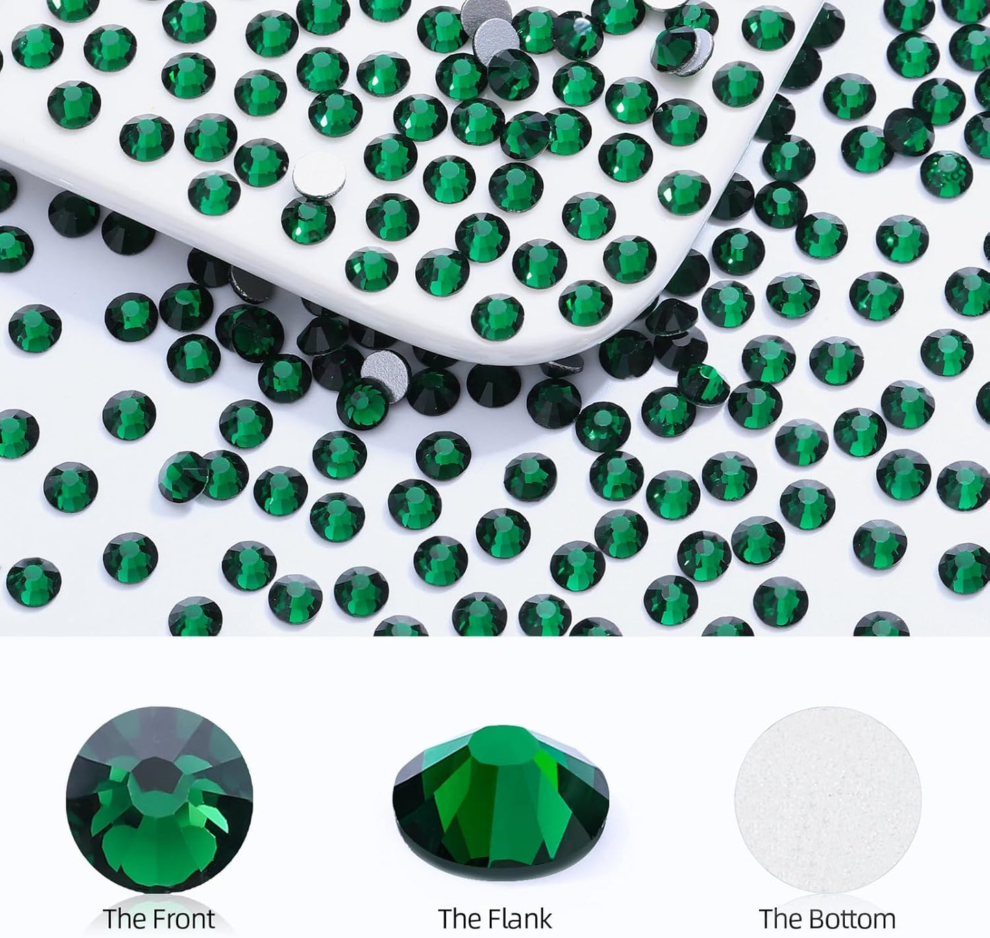 Green Flatback Rhinestones, Glass Rhinestones for Nail Art and Craft, Glue Fix, Loose Crystal Gemstones(Green, SS4, 2880pcs, 1.5-1.7mm)