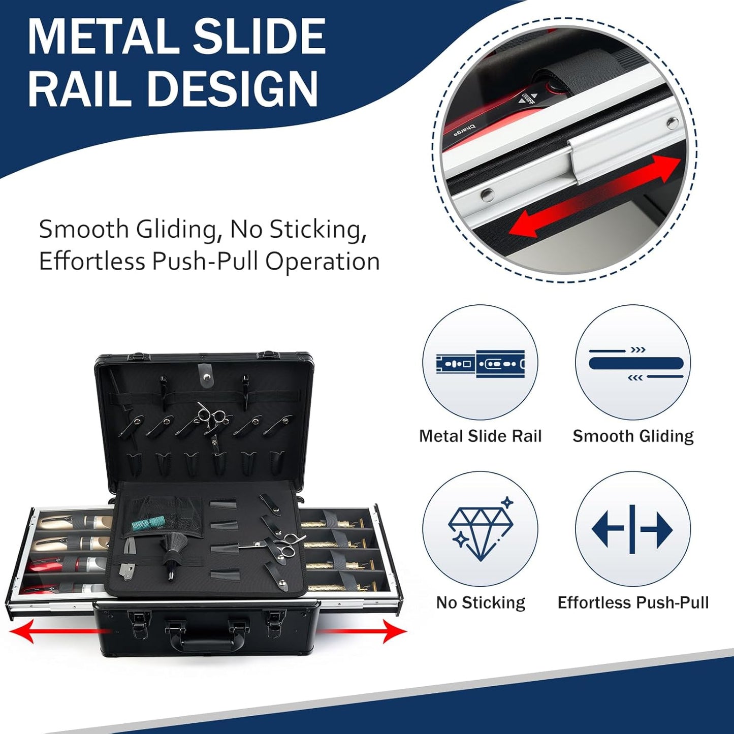 MoyRetty Professional Barber Case with Cap Clear dustproof, Barber Suitcase 6 Clipper Slots & 8 Shear Holders, 17.13" Portable Aluminum Organizer for Hair Stylists & Pet Groomers