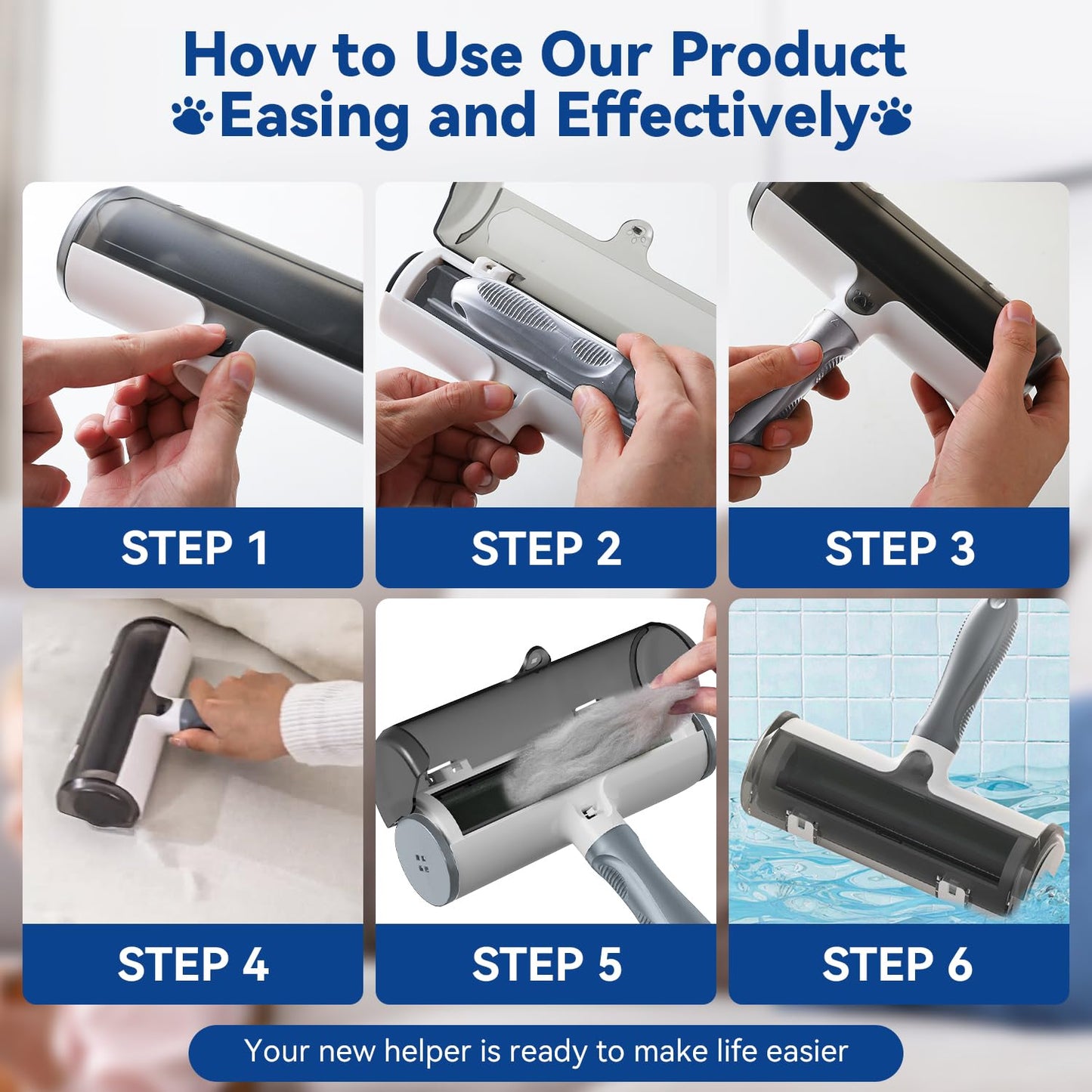 Belife Pet Hair Remover Roller Reusable Lint Roller for Dog and Cat Hair, Multi-Surface Pet Hair Removal Tool for Couch, Furniture, Carpet, Clothes, Bedding (Gray)